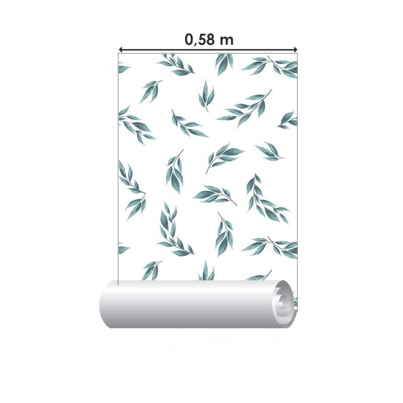 Papel de Parede Adesivo Folhas Minimalistas Verde e Branco N07106 - Papel na Parede