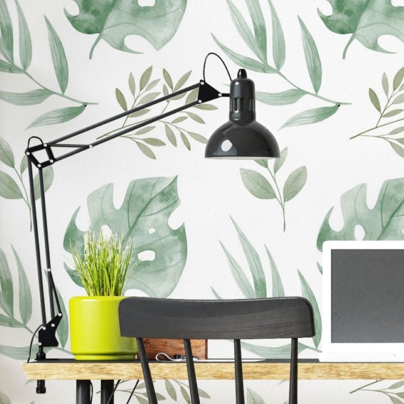 Papel de Parede Adesivo Folhas Tropicais Aquarela N019047 - Papel na Parede