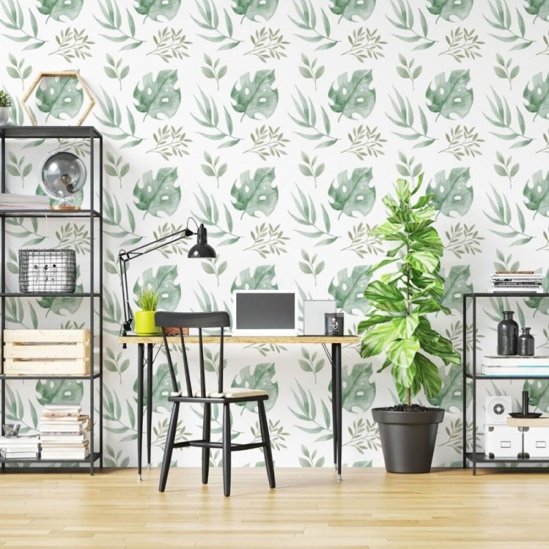 Papel de Parede Adesivo Folhas Tropicais Aquarela N019047 - Papel na Parede