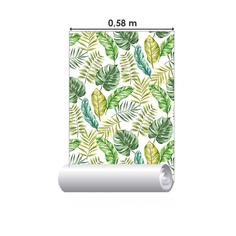 Papel de Parede Adesivo Folhas Tropicais Verde e Branco N07071 - Papel na Parede