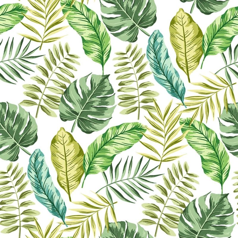 Papel de Parede Adesivo Folhas Tropicais Verde e Branco N07071 - Papel na Parede