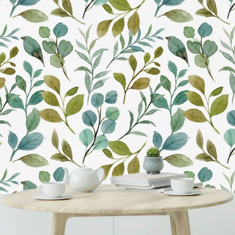 Papel de Parede Adesivo Folhas Verdes Aquarela N019040 - Papel na Parede