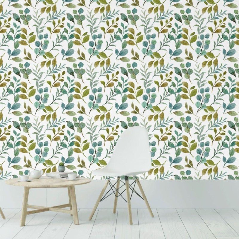 Papel de Parede Adesivo Folhas Verdes Aquarela N019040 - Papel na Parede