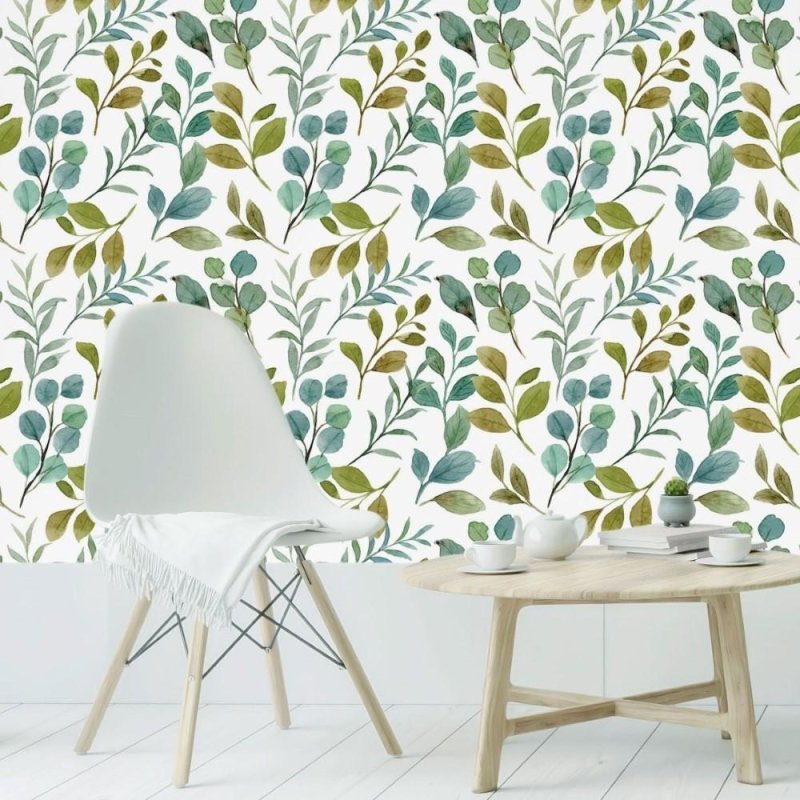 Papel de Parede Adesivo Folhas Verdes Aquarela N019040 - Papel na Parede