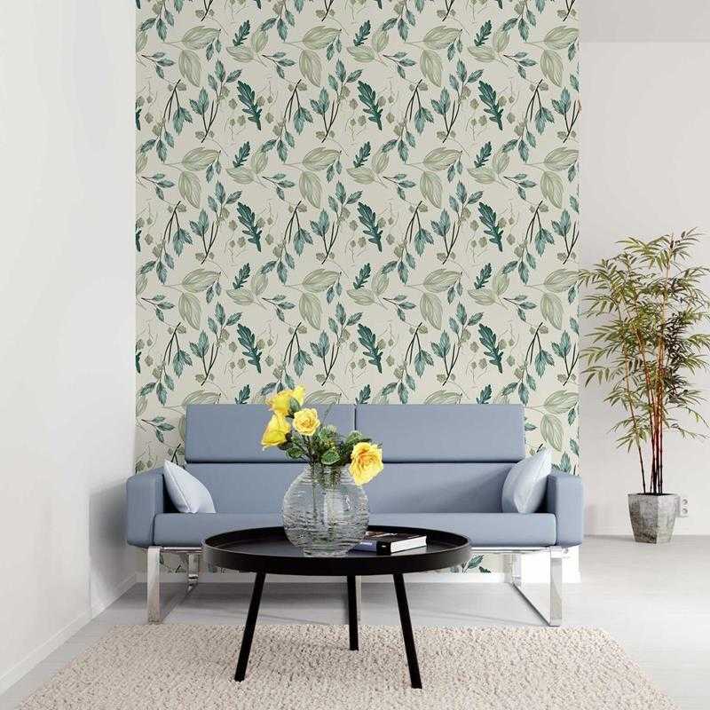 Papel de Parede Adesivo Folhas Verdes em Fundo Branco N05238 - Papel na Parede