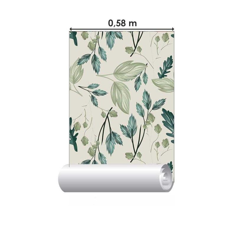 Papel de Parede Adesivo Folhas Verdes em Fundo Branco N05238 - Papel na Parede