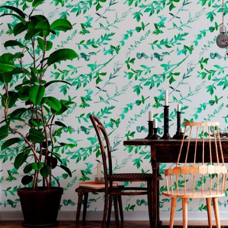 Papel de Parede Adesivo Folhas Verdes N012079 - Papel na Parede
