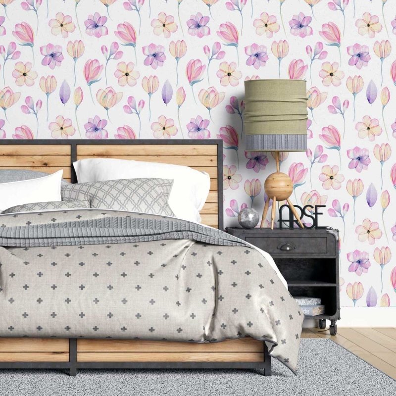 Papel de Parede Adesivo Folores Rosa e Lilás Aquarela N07032 - Papel na Parede