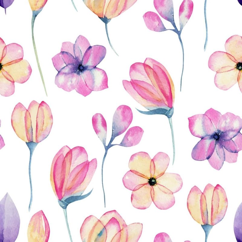 Papel de Parede Adesivo Folores Rosa e Lilás Aquarela N07032 - Papel na Parede