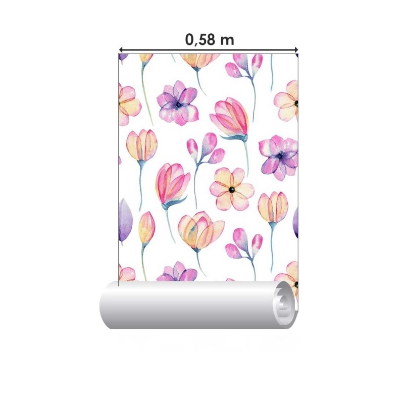 Papel de Parede Adesivo Folores Rosa e Lilás Aquarela N07032 - Papel na Parede