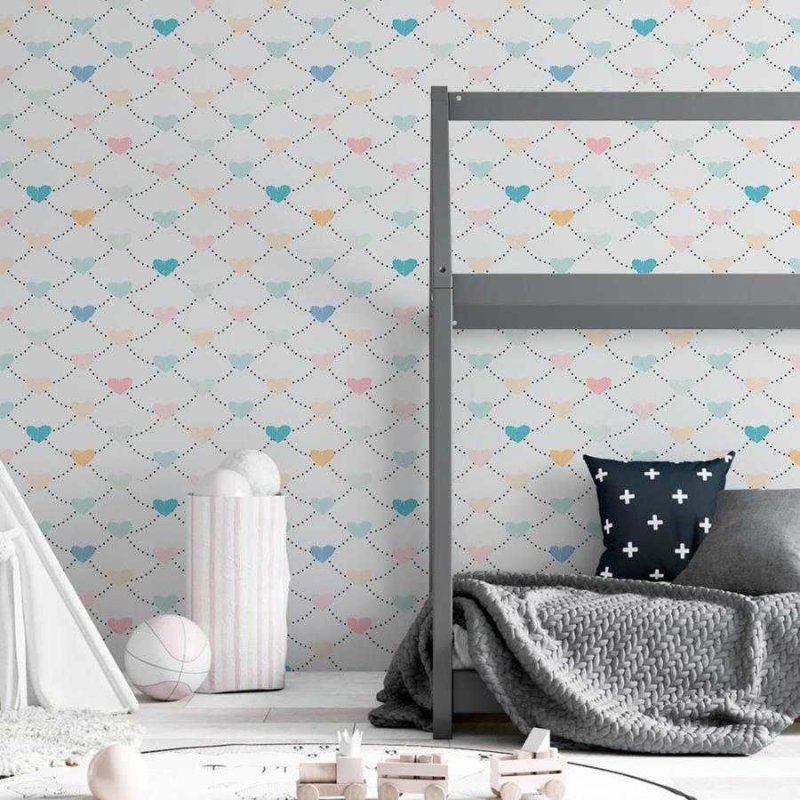 Papel de Parede Adesivo Fundo em Rede com Corações N06252 - Papel na Parede