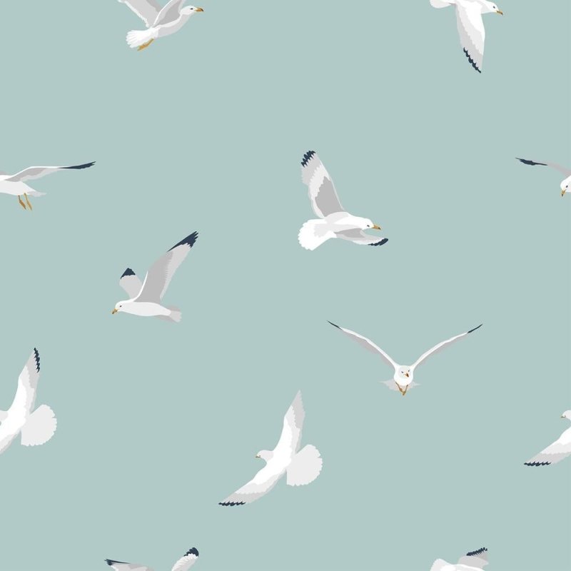Papel de Parede Adesivo Gaivotas em Fundo Azul N08041 - Papel na Parede