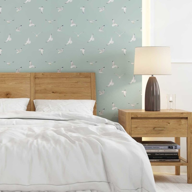 Papel de Parede Adesivo Gaivotas em Fundo Azul N08041 - Papel na Parede