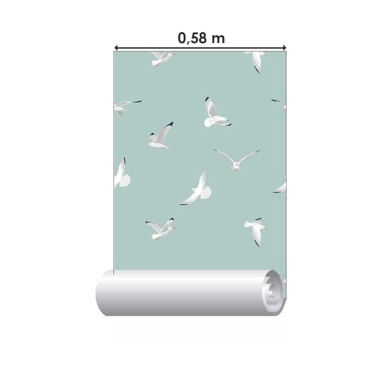 Papel de Parede Adesivo Gaivotas em Fundo Azul N08041 - Papel na Parede
