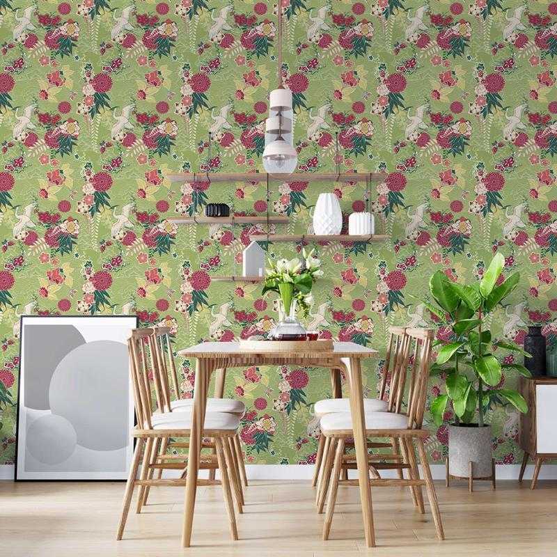 Papel de Parede Adesivo Garça e Flores Japonês N05091 - Papel na Parede