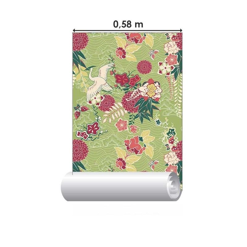 Papel de Parede Adesivo Garça e Flores Japonês N05091 - Papel na Parede