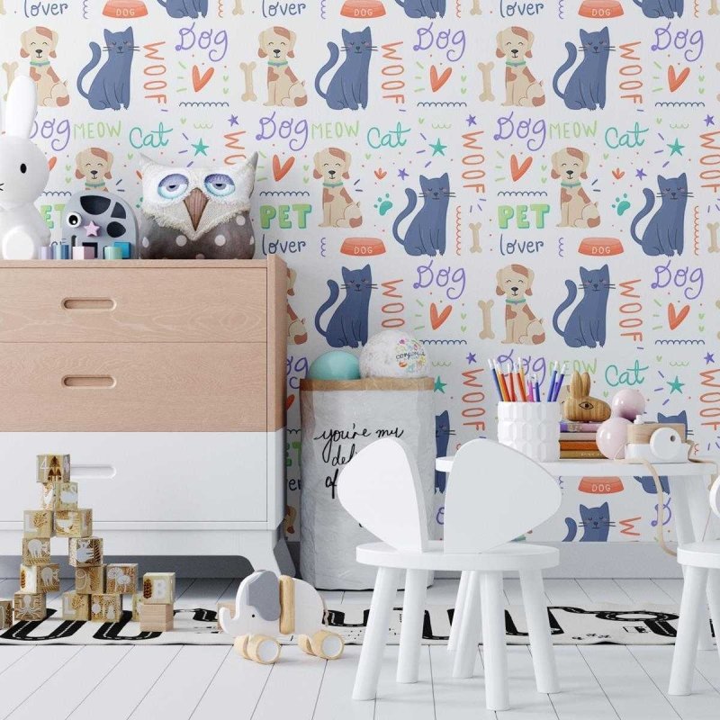 Papel de Parede Adesivo Gatinhos e Cachorros N04059 - Papel na Parede