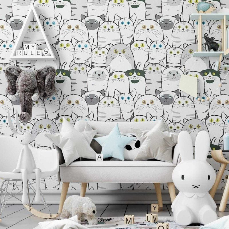 Papel de Parede Adesivo Gatinhos Minimalistas N04049 - Papel na Parede