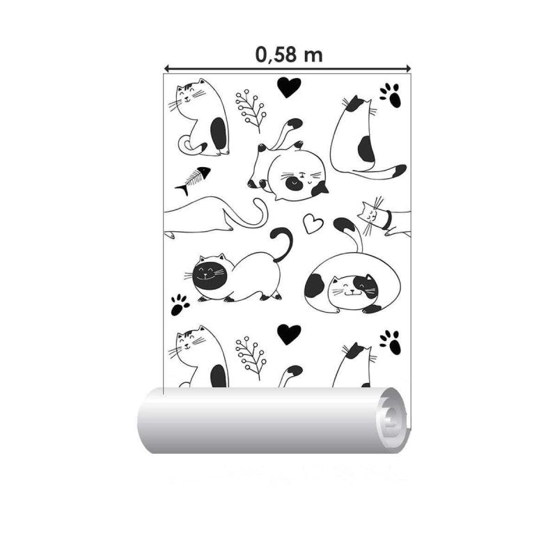 Papel de Parede Adesivo Gatinhos Preto e Branco N04045 - Papel na Parede