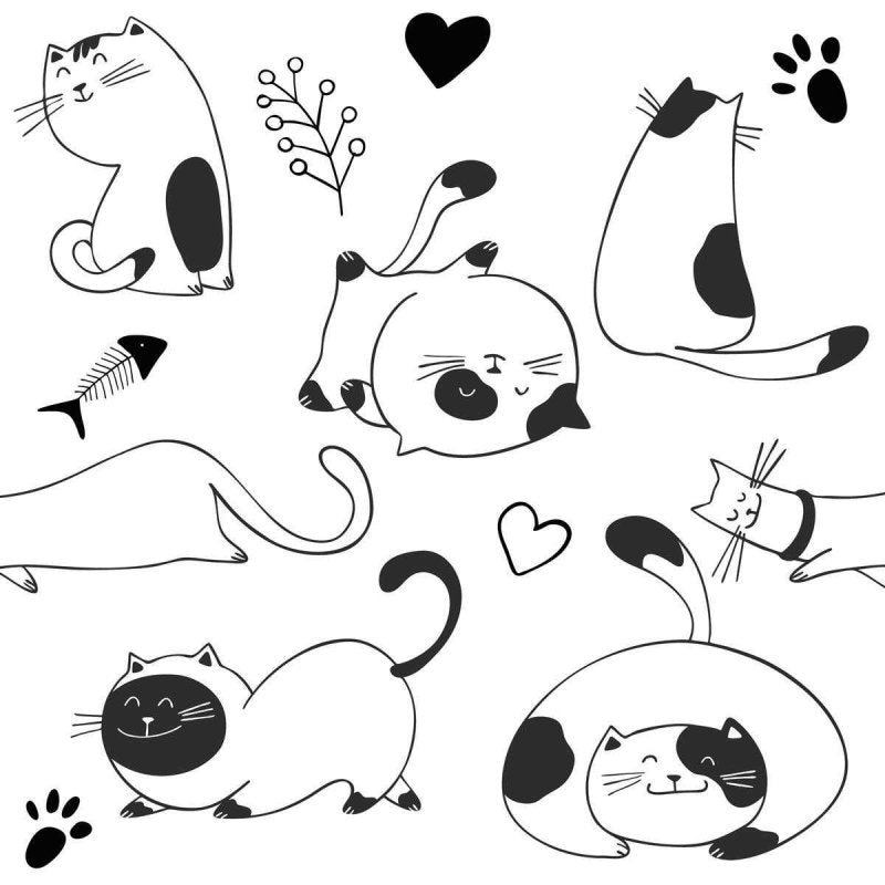 Papel de Parede Adesivo Gatinhos Preto e Branco N04045 - Papel na Parede