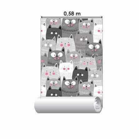 Papel de Parede Adesivo Gatos Cinza Infantil 365928 - Papel na Parede
