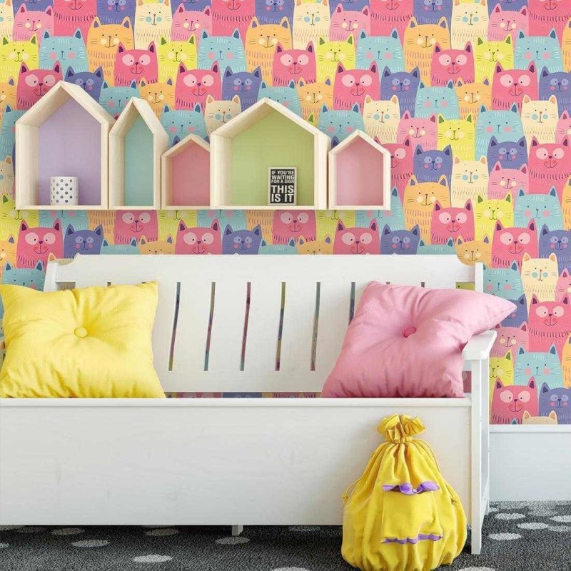 Papel de Parede Adesivo Gatos Coloridos Infantil 5369 - Papel na Parede