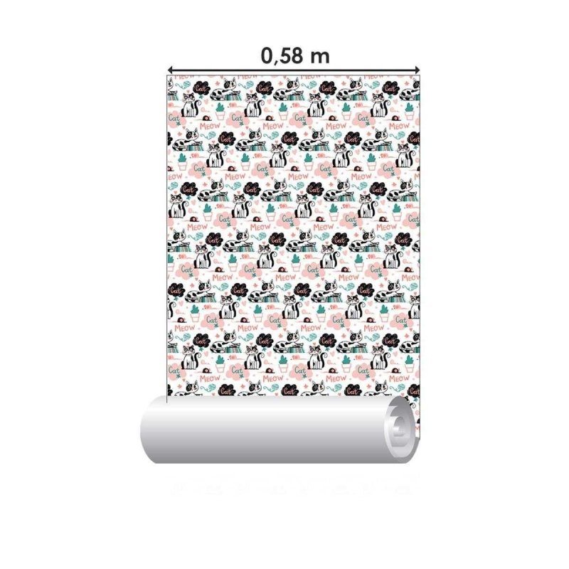 Papel de Parede Adesivo Gatos e Cactus N04058 - Papel na Parede