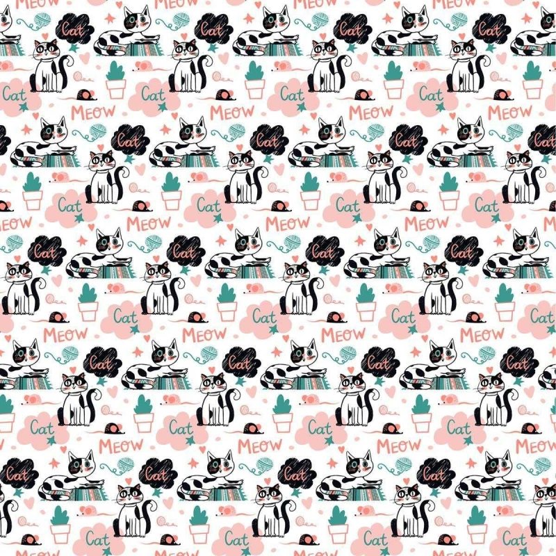 Papel de Parede Adesivo Gatos e Cactus N04058 - Papel na Parede