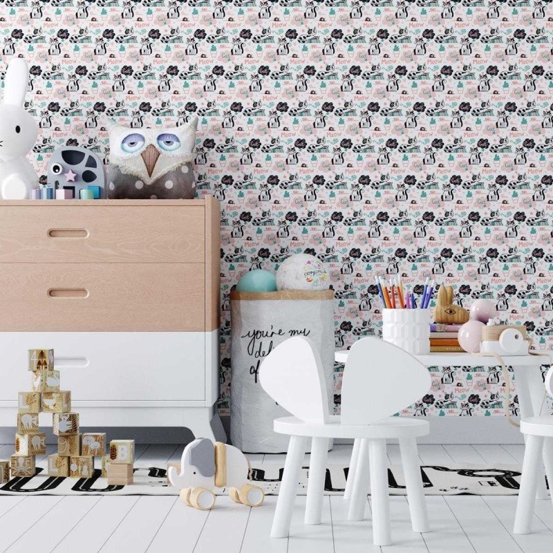 Papel de Parede Adesivo Gatos e Cactus N04058 - Papel na Parede