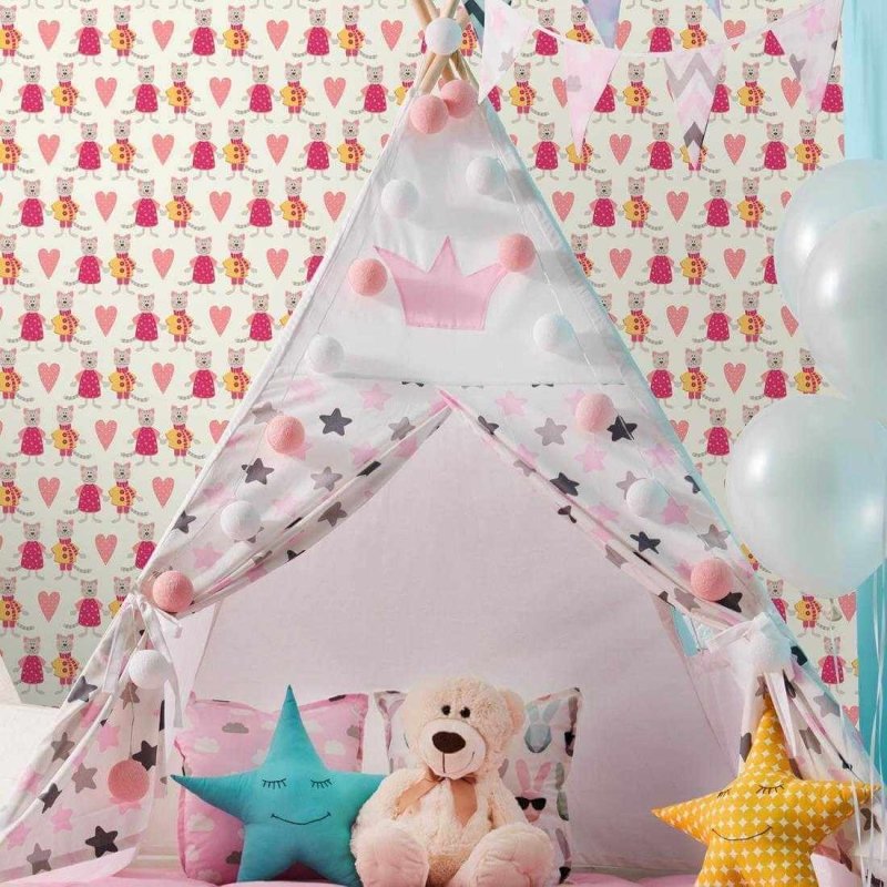 Papel de Parede Adesivo gatos e coração 183910115 - Papel na Parede