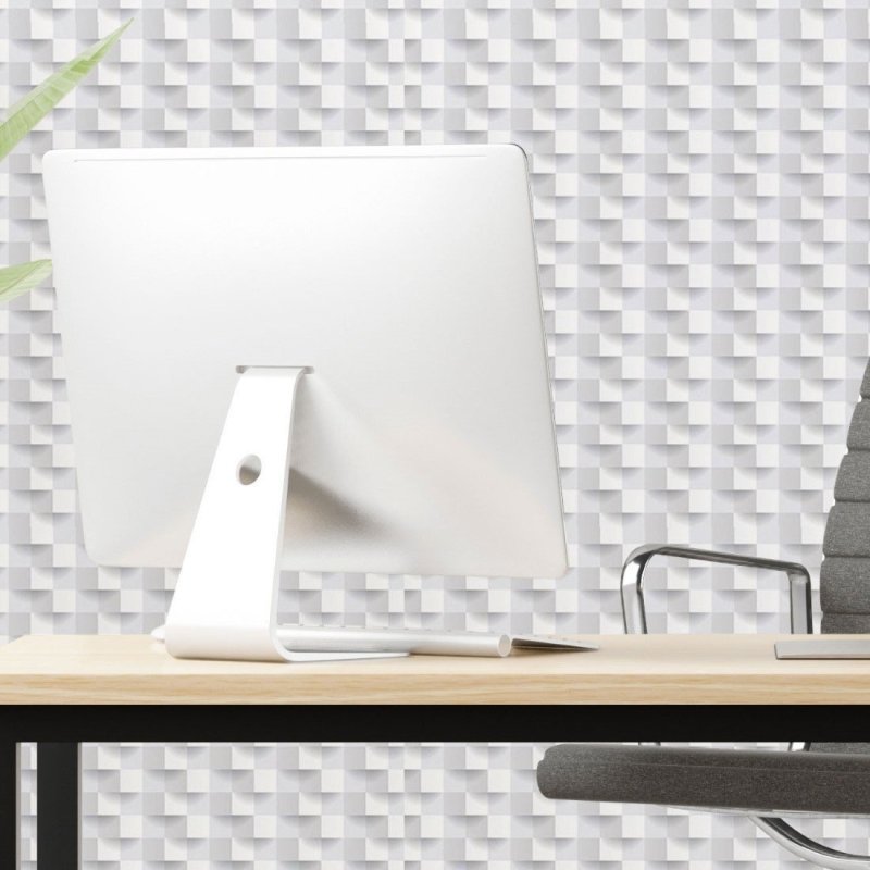 Papel de Parede Adesivo Geométrico 3D Cinza N017019 - Papel na Parede