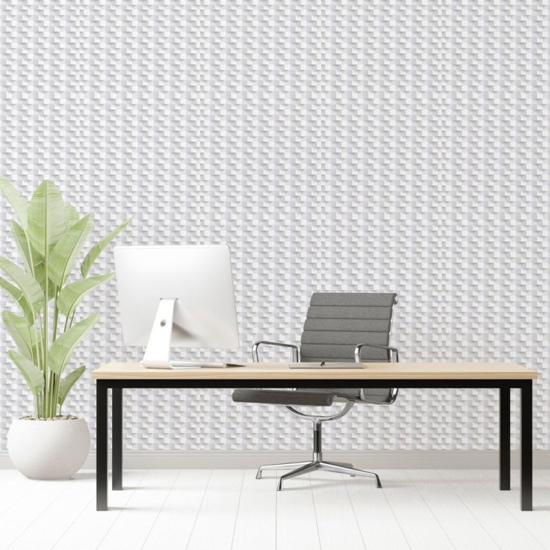 Papel de Parede Adesivo Geométrico 3D Cinza N017019 - Papel na Parede