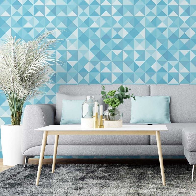Papel de Parede Adesivo Geométrico Azul e Branco N04111 - Papel na Parede