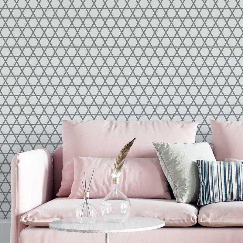 Papel de Parede Adesivo Geométrico Branco e Cinza N05260 - Papel na Parede