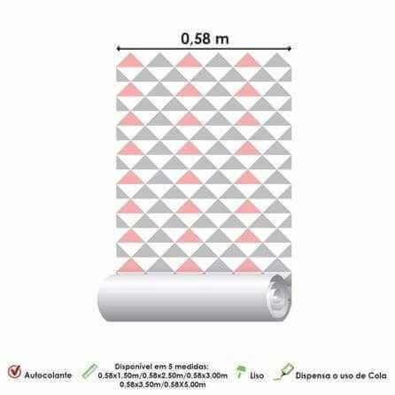 Papel de Parede Adesivo Geométrico Cinza Rosa Triângulos 564641358652 - Papel na Parede