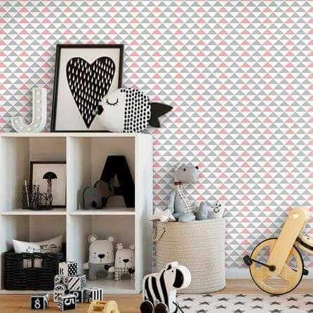Papel de Parede Adesivo Geométrico Cinza Rosa Triângulos 564641358652 - Papel na Parede