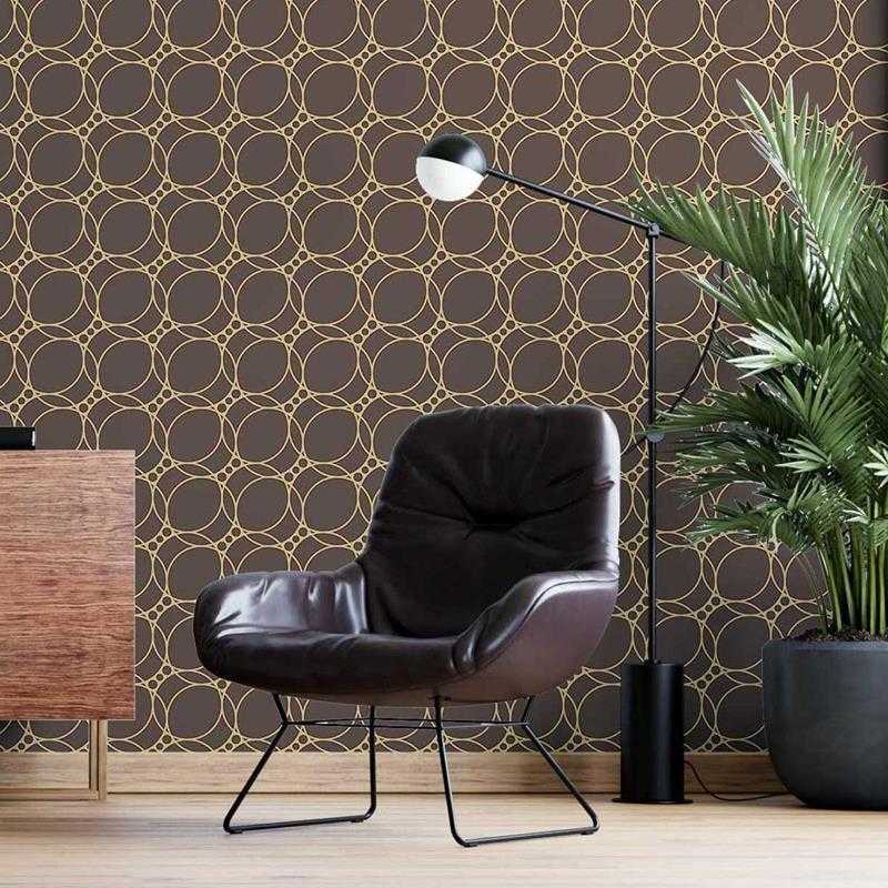 Papel de Parede Adesivo Geométrico Círculos Dourado N05275 - Papel na Parede