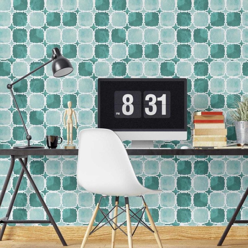 Papel de Parede Adesivo Geométrico com Aquarela Azul N04193 - Papel na Parede