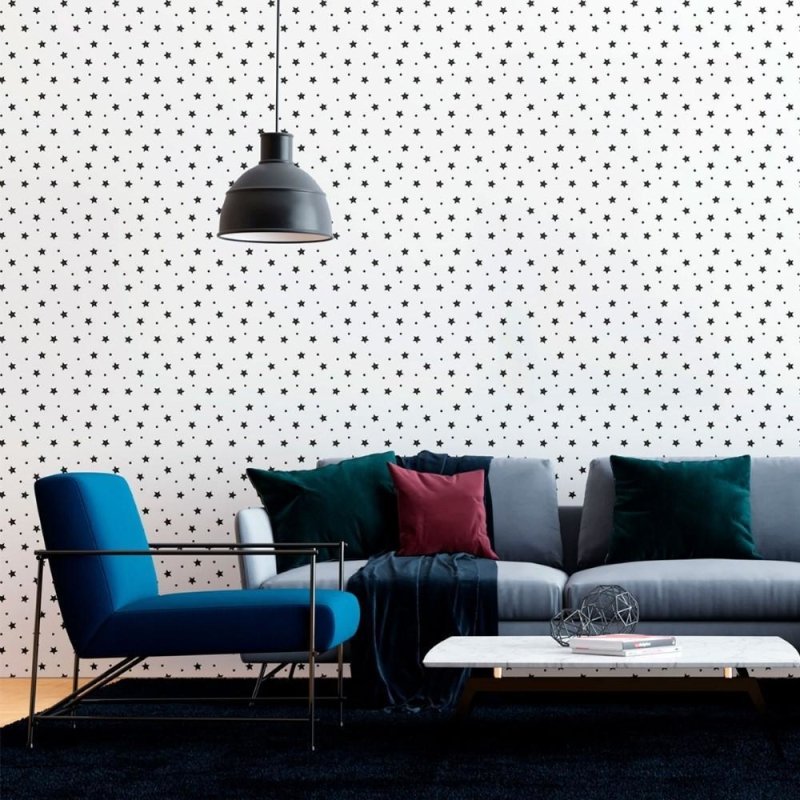 Papel de Parede Adesivo Geométrico Estrelas e Poá N012033 - Papel na Parede