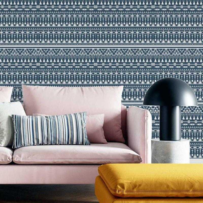 Papel de Parede Adesivo Geométrico Étnico Azul N05111 - Papel na Parede
