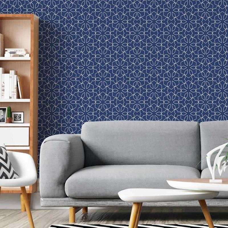 Papel de Parede Adesivo Geométrico Floral Azul N05247 - Papel na Parede