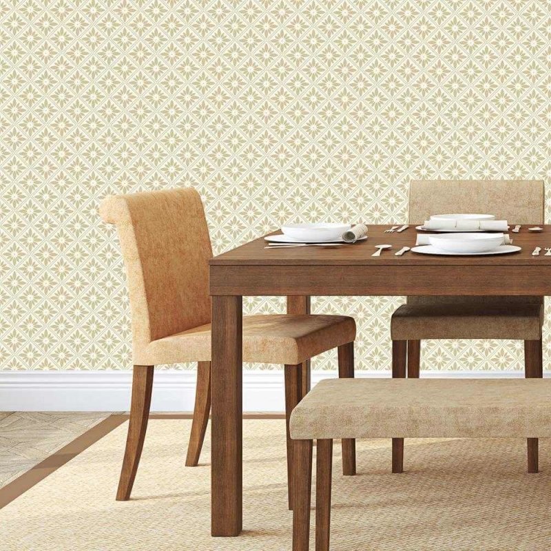 Papel de Parede Adesivo Geométrico Floral Bege 892247504 - Papel na Parede