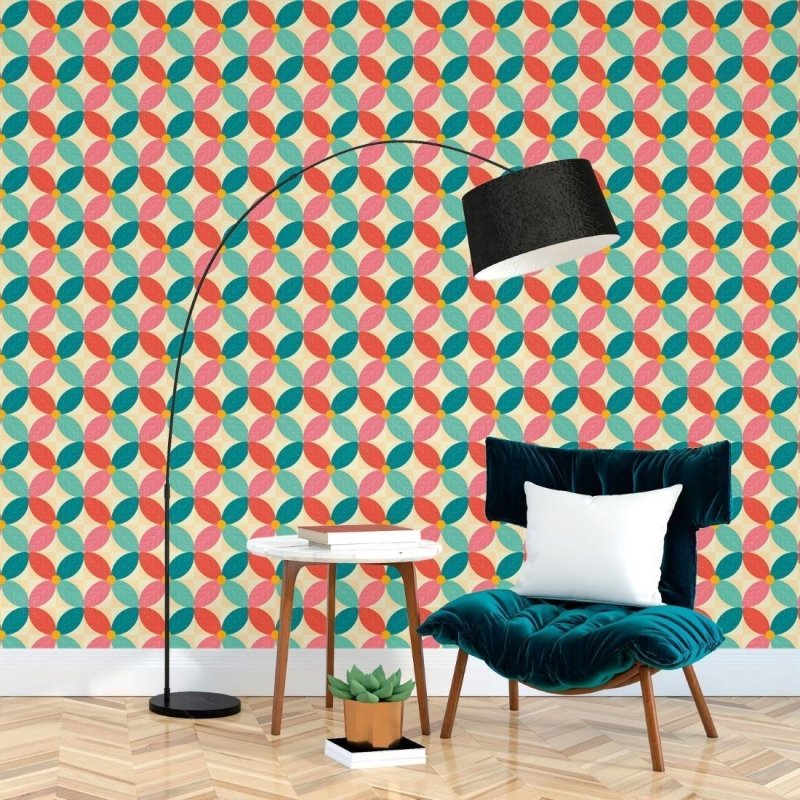 Papel de Parede Adesivo Geométrico Folhas e Flores N017097 - Papel na Parede