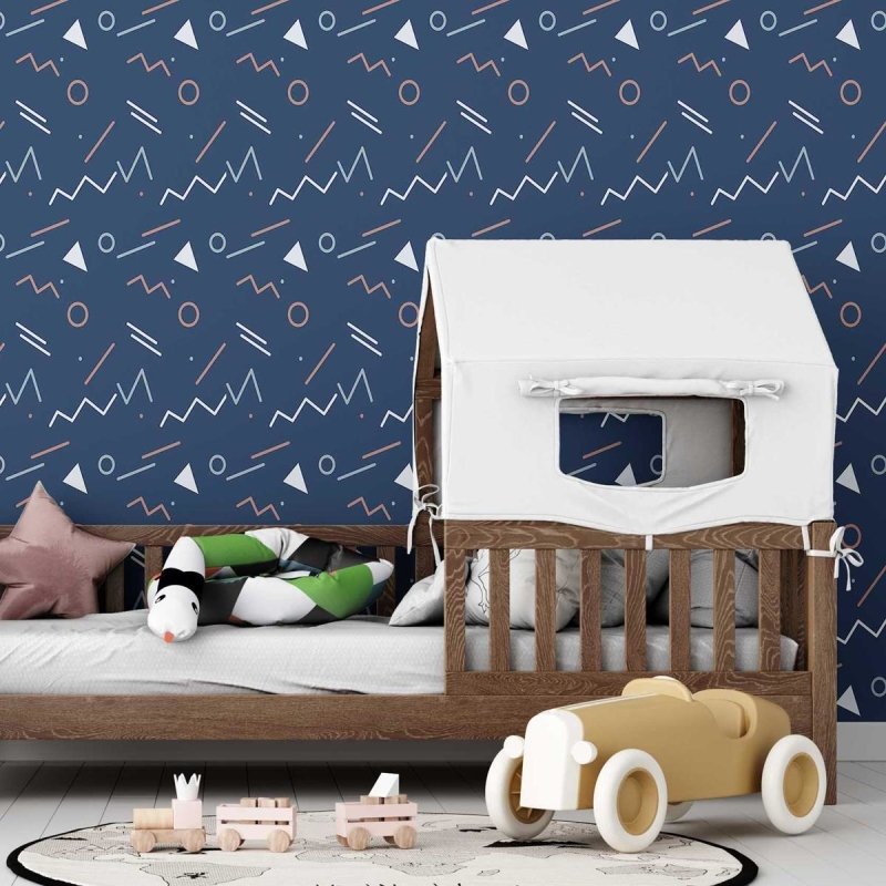 Papel de Parede Adesivo Geométrico Minimalista Azul e Laranja N07094 - Papel na Parede