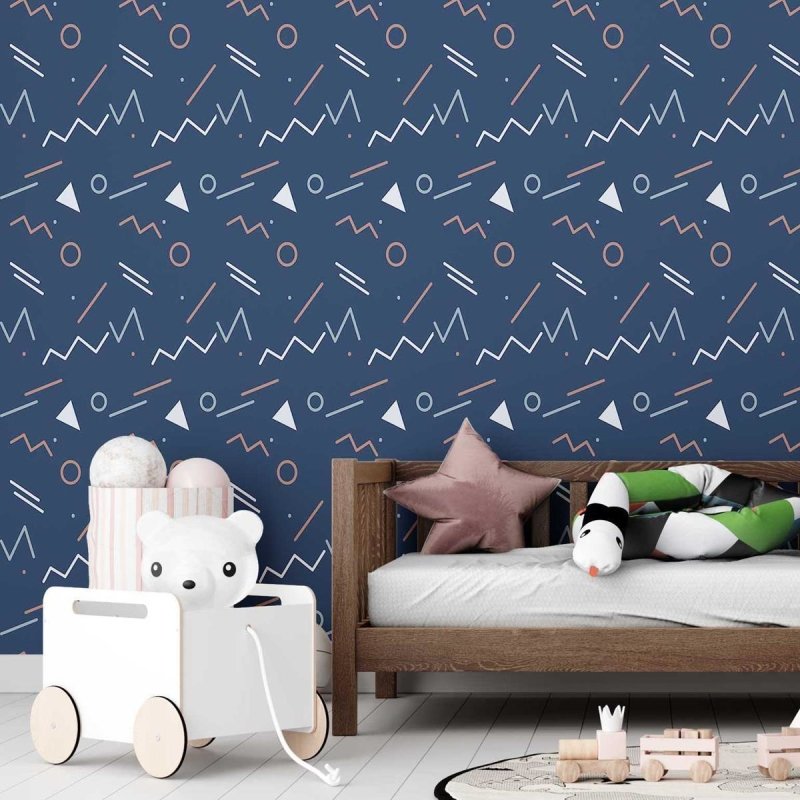 Papel de Parede Adesivo Geométrico Minimalista Azul e Laranja N07094 - Papel na Parede