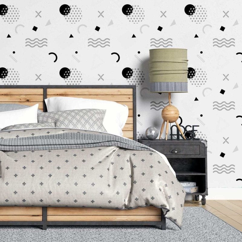 Papel de Parede Adesivo Geométrico Minimalista Preto e Branco N07091 - Papel na Parede