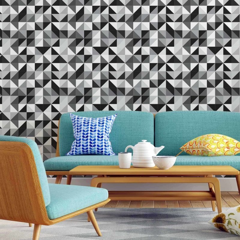 Rolo de papel de parede xadrez geométrico preto branco, papel de