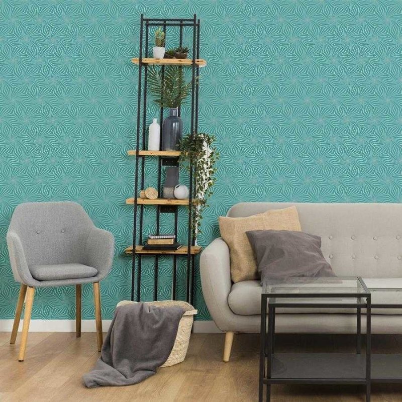 Papel de Parede Adesivo Grafismo Verde água N06054 - Papel na Parede