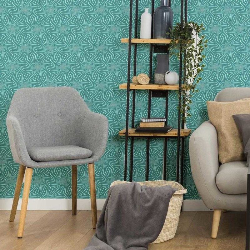 Papel de Parede Adesivo Grafismo Verde água N06054 - Papel na Parede