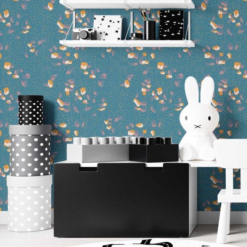 Papel de Parede Adesivo Granilite Azul e Laranja N07122 - Papel na Parede